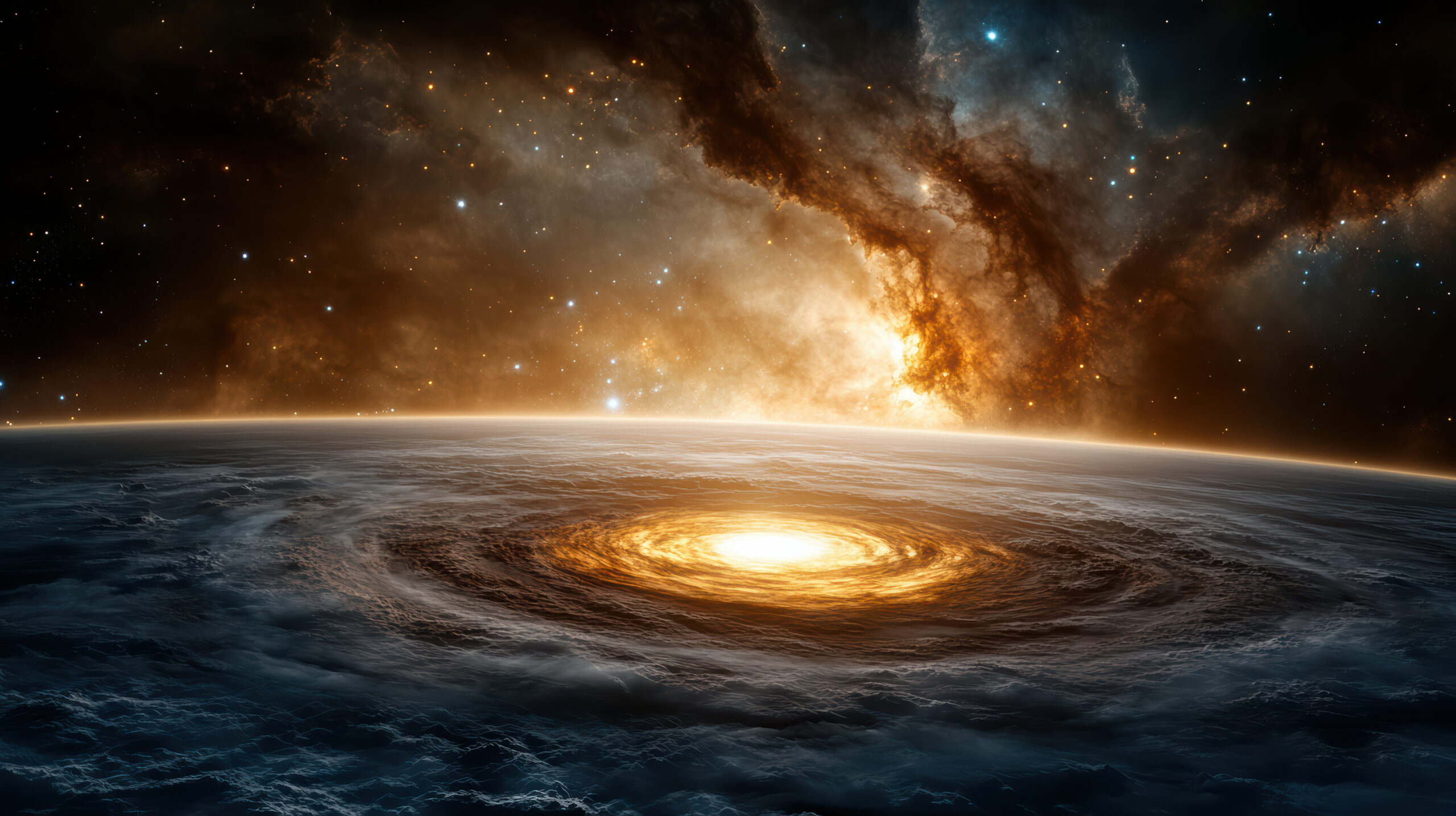 A stunning view of swirling galaxy with bright center and cosmic background
